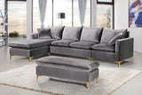 Naomi Velvet Sectional Sofa Set with Reversible Chaise and Customizable Gold & Chrome Legs