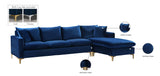 Naomi Velvet Sectional Sofa Set with Reversible Chaise and Customizable Gold & Chrome Legs