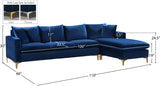 Naomi Velvet Sectional Sofa Set with Reversible Chaise and Customizable Gold & Chrome Legs