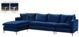 Naomi Velvet Sectional Sofa Set with Reversible Chaise and Customizable Gold & Chrome Legs