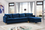 Naomi Velvet Sectional Sofa Set with Reversible Chaise and Customizable Gold & Chrome Legs