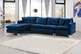 Naomi Velvet Sectional Sofa Set with Reversible Chaise and Customizable Gold & Chrome Legs