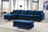 Naomi Velvet Sectional Sofa Set with Reversible Chaise and Customizable Gold & Chrome Legs