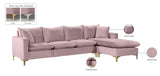 Naomi Velvet Sectional Sofa Set with Reversible Chaise and Customizable Gold & Chrome Legs
