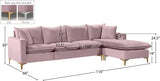 Naomi Velvet Sectional Sofa Set with Reversible Chaise and Customizable Gold & Chrome Legs