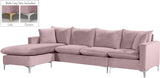 Naomi Velvet Sectional Sofa Set with Reversible Chaise and Customizable Gold & Chrome Legs
