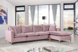 Naomi Velvet Sectional Sofa Set with Reversible Chaise and Customizable Gold & Chrome Legs