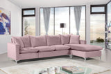 Naomi Velvet Sectional Sofa Set with Reversible Chaise and Customizable Gold & Chrome Legs