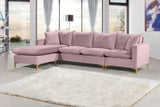 Naomi Velvet Sectional Sofa Set with Reversible Chaise and Customizable Gold & Chrome Legs