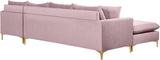 Naomi Velvet Sectional Sofa Set with Reversible Chaise and Customizable Gold & Chrome Legs