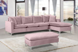 Naomi Velvet Sectional Sofa Set with Reversible Chaise and Customizable Gold & Chrome Legs