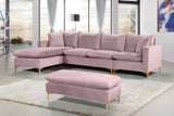 Naomi Velvet Sectional Sofa Set with Reversible Chaise and Customizable Gold & Chrome Legs