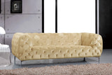 Mercer Plush Contemporary Sofa - Elegant Velvet Design with Modern Tufting and Chrome Legs for Style