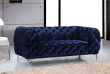 Mercer Contemporary Loveseat – Elegant Velvet Seating with Modern Design and Chrome Accents for Style