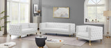Michelle Faux Leather Chair - Glamorous White Upholstery with Gold Nailheads & Contemporary Design