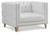 Michelle Faux Leather Chair - Glamorous White Upholstery with Gold Nailheads & Contemporary Design