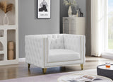 Michelle Faux Leather Chair - Glamorous White Upholstery with Gold Nailheads & Contemporary Design