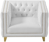 Michelle Faux Leather Chair - Glamorous White Upholstery with Gold Nailheads & Contemporary Design