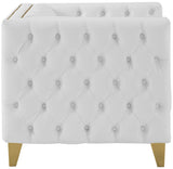 Michelle Faux Leather Chair - Glamorous White Upholstery with Gold Nailheads & Contemporary Design