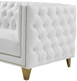 Michelle Faux Leather Chair - Glamorous White Upholstery with Gold Nailheads & Contemporary Design