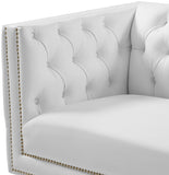 Michelle Faux Leather Chair - Glamorous White Upholstery with Gold Nailheads & Contemporary Design