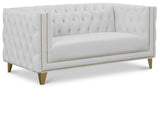 Michelle Faux Leather Loveseat with Gold Accents and Deep Button Tufting for Modern Elegance