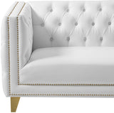 Michelle Faux Leather Glamorous Sofa with Gold Nailheads & Contemporary Design for Upscale Living