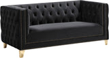 Michelle Velvet Loveseat – Sumptuous Glamour with Gold Nailheads, Iron Legs & Deep Button Tufting