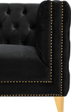Michelle Velvet Loveseat – Sumptuous Glamour with Gold Nailheads, Iron Legs & Deep Button Tufting
