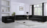 Michelle Velvet Loveseat – Sumptuous Glamour with Gold Nailheads, Iron Legs & Deep Button Tufting