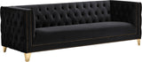 Michelle Velvet Sofa with Gold Nailhead Trim and Iron Legs - Glamorous Contemporary Design