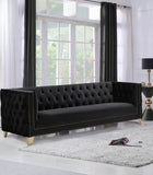Michelle Velvet Sofa with Gold Nailhead Trim and Iron Legs - Glamorous Contemporary Design
