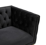 Michelle Velvet Sofa with Gold Nailhead Trim and Iron Legs - Glamorous Contemporary Design