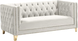 Michelle Velvet Loveseat – Sumptuous Glamour with Gold Nailheads, Iron Legs & Deep Button Tufting