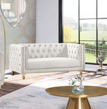 Michelle Velvet Loveseat – Sumptuous Glamour with Gold Nailheads, Iron Legs & Deep Button Tufting