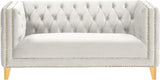 Michelle Velvet Loveseat – Sumptuous Glamour with Gold Nailheads, Iron Legs & Deep Button Tufting