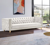 Michelle Velvet Sofa with Gold Nailhead Trim and Iron Legs - Glamorous Contemporary Design