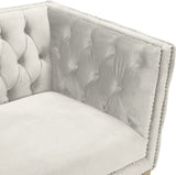 Michelle Velvet Sofa with Gold Nailhead Trim and Iron Legs - Glamorous Contemporary Design