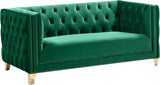 Michelle Velvet Loveseat – Sumptuous Glamour with Gold Nailheads, Iron Legs & Deep Button Tufting