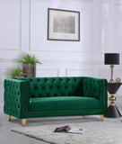 Michelle Velvet Loveseat – Sumptuous Glamour with Gold Nailheads, Iron Legs & Deep Button Tufting