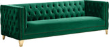 Michelle Velvet Sofa with Gold Nailhead Trim and Iron Legs - Glamorous Contemporary Design