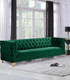 Michelle Velvet Sofa with Gold Nailhead Trim and Iron Legs - Glamorous Contemporary Design