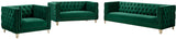 Michelle Velvet Sofa with Gold Nailhead Trim and Iron Legs - Glamorous Contemporary Design