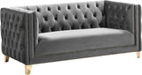 Michelle Velvet Loveseat – Sumptuous Glamour with Gold Nailheads, Iron Legs & Deep Button Tufting