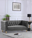 Michelle Velvet Loveseat – Sumptuous Glamour with Gold Nailheads, Iron Legs & Deep Button Tufting