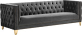 Michelle Velvet Sofa with Gold Nailhead Trim and Iron Legs - Glamorous Contemporary Design