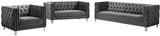 Michelle Velvet Sofa with Gold Nailhead Trim and Iron Legs - Glamorous Contemporary Design