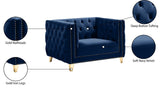 Michelle Velvet Chair - Glamorous Contemporary Design with Gold Nailheads and Deep Button Tufting