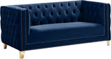 Michelle Velvet Loveseat – Sumptuous Glamour with Gold Nailheads, Iron Legs & Deep Button Tufting