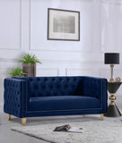 Michelle Velvet Loveseat – Sumptuous Glamour with Gold Nailheads, Iron Legs & Deep Button Tufting